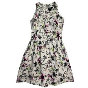 NEW White House Black Market Floral Fit Flare Sleeveless Dress Women 00 Pleated